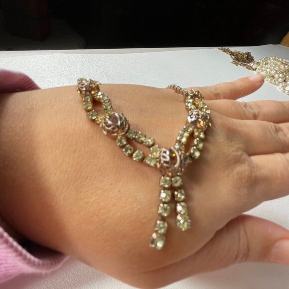 Vintage Rhinestone Statement Necklaces Set Of 2 With Gold-Tone Chains & Intricat - Picture 13 of 14